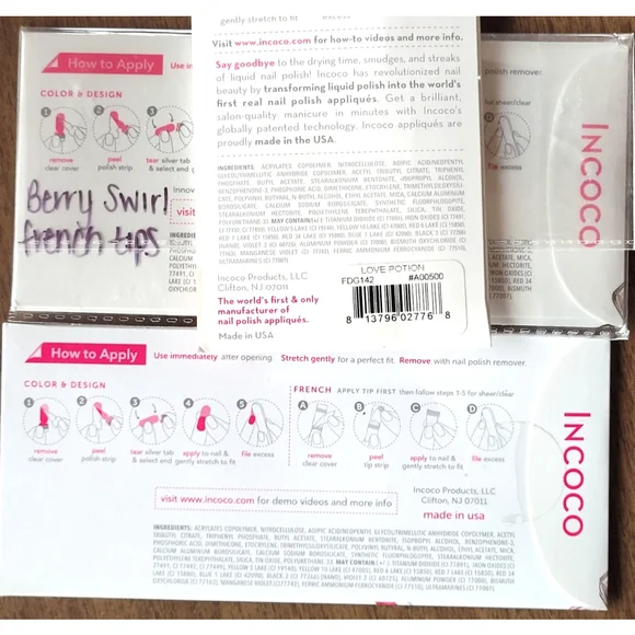 3 Brand New Incoco Real Nail Polish Strips Pink Glitter Swirl Geometric - Picture 3 of 3